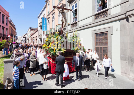 Osterprozession in der alten Stadt Vegueta, Las Palmas, Gran Canaria, Kanarische Inseln, Spanien, Atlantik, Europa Stockfoto