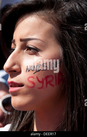 Syrische Protestdemonstration "Don't Angriff Syrien" Trafalgar Square in London 31.08.13 Stockfoto