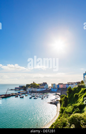 Blick über den Hafen bei Flut, Tenby, Carmarthen Bay, Pembrokeshire, Wales, UK Stockfoto