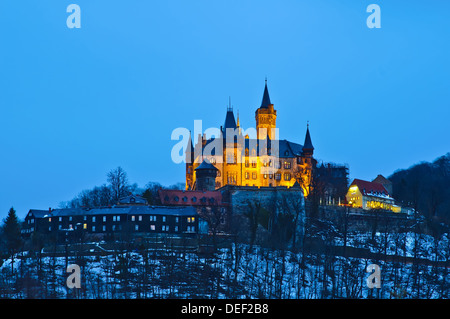 Schloss in Wernigerode, Deutschland, in der Nacht Stockfoto