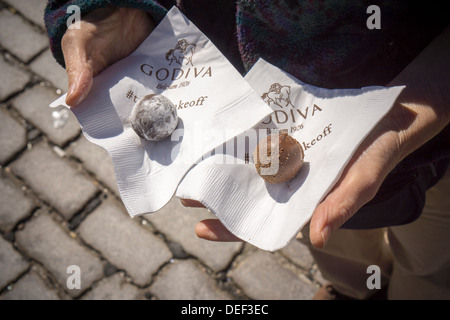 Godiva Pralinen Pop-up-Förderung ist im angesagten Meatpacking District in New York gesehen. Stockfoto