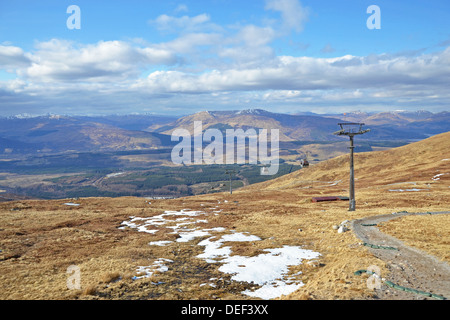 Aussicht vom Gipfel des Ben Nevis Range und Gondel, Schottland Stockfoto