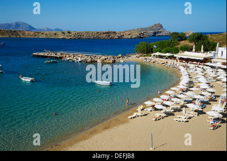 Lindos Beach, Lindos, Rhodos, Dodekanes, griechische Inseln, Griechenland, Europa Stockfoto