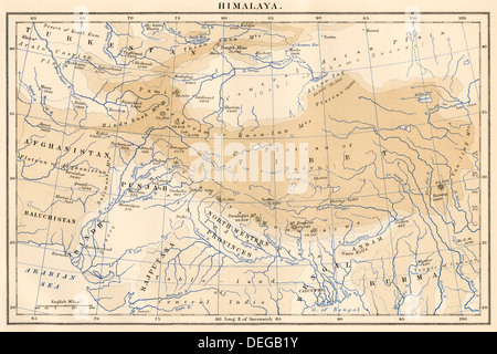 Karte von Himalaya Region Asien, 1870. Farblithographie Stockfoto