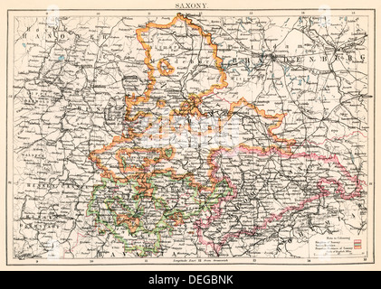 Karte des Königreichs Sachsen und seiner Region, 1870. Farblithographie Stockfoto