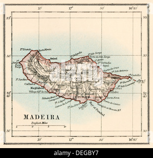 Karte der Insel Madeira, 1870. Farblithographie Stockfoto