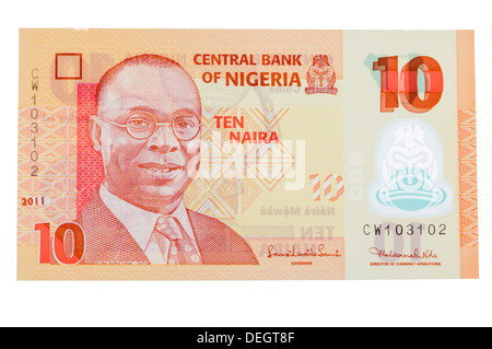 Central Bank of Nigeria 10 Naira Polymer (Kunststoff)-Banknote Stockfoto