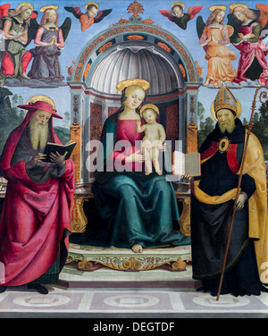 16. Jahrhundert - die Jungfrau und das Kind zwischen Hieronymus und Augustinus, um 1500 - Pietro Vannucci The Perugino genannt Stockfoto