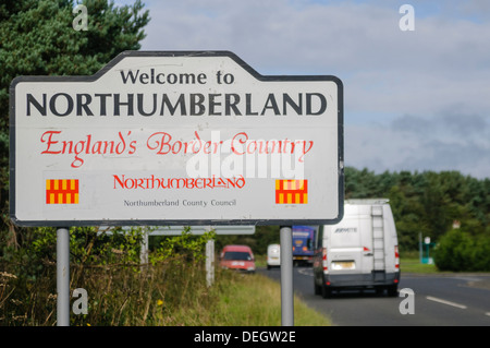 "Willkommen in Northumberland" Straßenschild Stockfoto