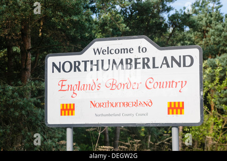 "Willkommen in Northumberland" Straßenschild Stockfoto