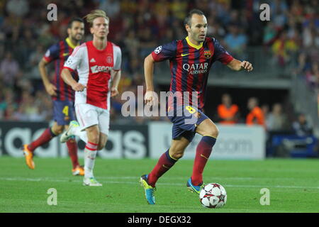 Barcelona, Spanien. 18. September 2013. UEFA Champions League Spieltag 1 Gruppenbild H zeigen Andres Inesta in Aktion beim Spiel zwischen FC Barcelona gegen AFC Ajax im Camp Nou Credit: Action Plus Sport Bilder/Alamy Live News Stockfoto