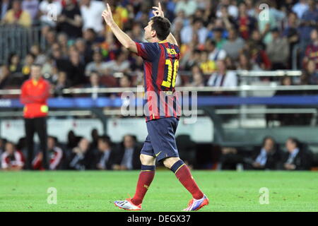 Barcelona, Spanien. 18. September 2013. UEFA Champions League Spieltag 1 Gruppenbild H zeigen Leo Messi in Aktion beim Spiel zwischen FC Barcelona gegen AFC Ajax im Camp Nou Credit: Action Plus Sport Bilder/Alamy Live News Stockfoto