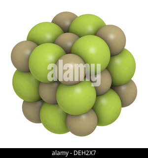 Natriumchlorid (NaCl, Kochsalz) Kristallstruktur. Atome werden als Kugeln mit konventionellen Farbkodierung dargestellt. Stockfoto