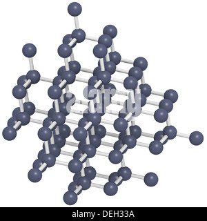 Reinem Silizium (Si, Silizium), Kristallstruktur. Hauptgebäude-Material von Computer-Chips. Atome werden als Kugeln dargestellt. Stockfoto