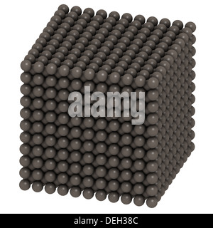 Uran (U), Kristallstruktur. Atome werden als farbcodierte Kugeln dargestellt. Stockfoto