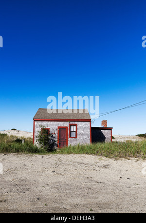 Rustikal und isolierten dune Shack, Corn Hill, Truro, Cape Cod, Massachusetts, USA Stockfoto