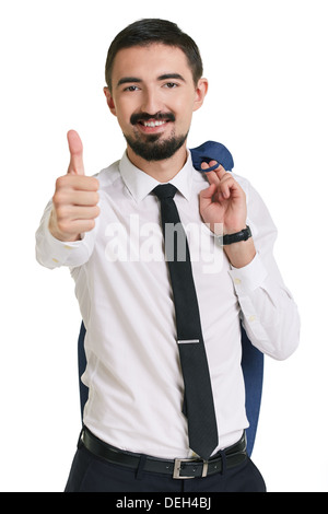 Porträt von attraktiven Mann in festlich gekleidet zeigen Daumen und Blick in die Kamera Stockfoto