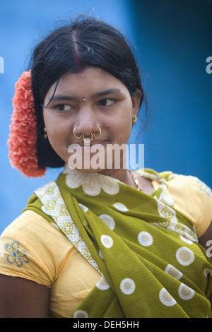 Frau mit Nasenring, Oriya Stamm, Orissa, Indien Stockfoto