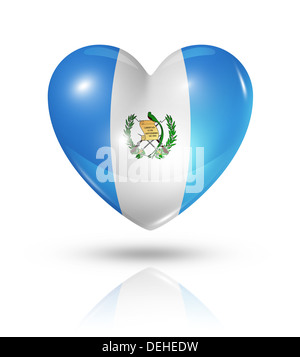 Liebe-Guatemala-Symbol. 3D Herz Flaggensymbol isoliert auf weiss mit Beschneidungspfad Stockfoto