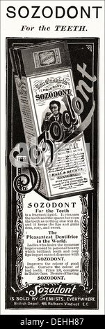 Original der 1890er Jahre Vintage Victorian Werbung Werbung SOZODONT für Zähne, Anzeige ca. 1898 Stockfoto