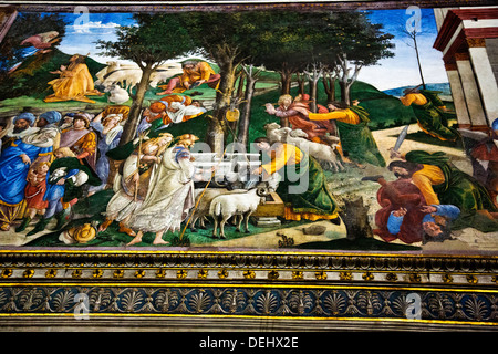 Wandbild The Trials Moses von Sandro Filipepi in der Kapelle ein Museum-Sixtinische Kapelle Vatikanischen Museen Vatikanstadt Rom Latium-Italien Stockfoto