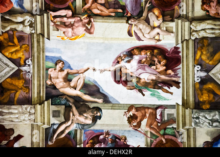 Michelangelos Fresko die Erschaffung Adam in der Kapelle ein Museum Sixtinische Kapelle Vatikanischen Museen Vatikanstadt Rom Latium Italien Stockfoto
