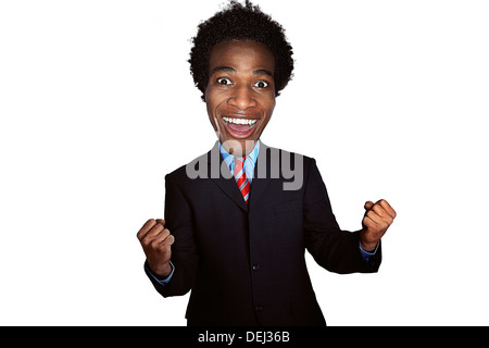 Mann mit großen Bobble Head feiert Stockfoto