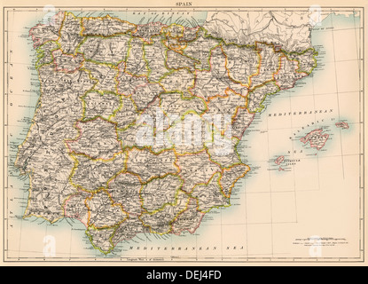 Karte von Spanien und Portugal, 1870. Farblithographie Stockfoto