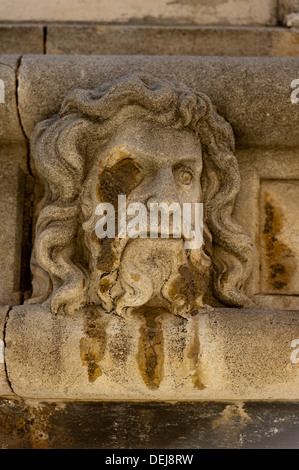 Hochrelief von Gesicht, "Katedrala Sv. Gjakove" (St. James Cathedral), Stadt Sibenik, Region Dalmatien, Kroatien, Europa. Stockfoto