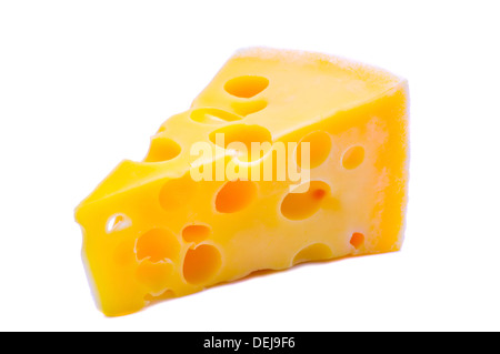 Schweizer Käse auf einem weißen Hintergrund isoliert Stockfoto