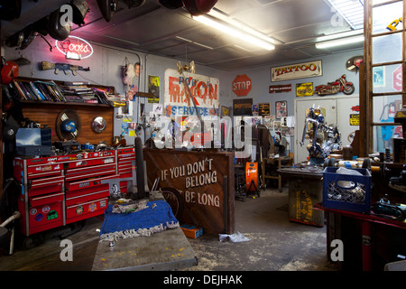 Powerplant Motorradfirma, Melrose Ave., Los Angeles, California, Vereinigte Staaten von Amerika Stockfoto