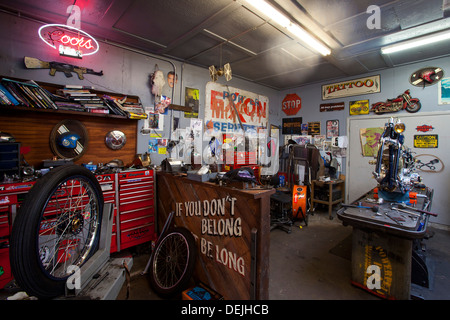 Powerplant Motorradfirma, Melrose Ave., Los Angeles, California, Vereinigte Staaten von Amerika Stockfoto