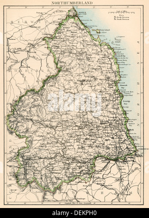Karte von Northumberland, England, 1870. Farblithographie Stockfoto