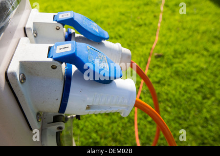 Eine elektrische Hook up für einen Wohnwagen auf einem Wohnwagenpark. Stockfoto