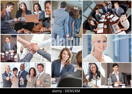 Montage von glücklich erfolgreiche Männer & Frauen, Geschäftsleute & Geschäftsfrauen Teamkollegen im meeting, Büros & Reisen Stockfoto