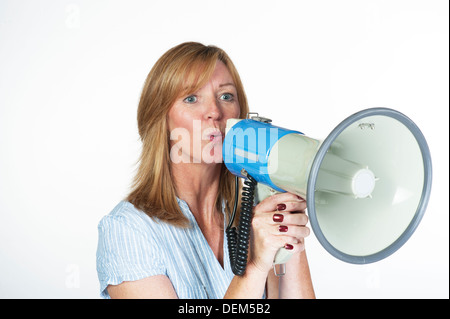 Frau mit einem Megaphon Stockfoto