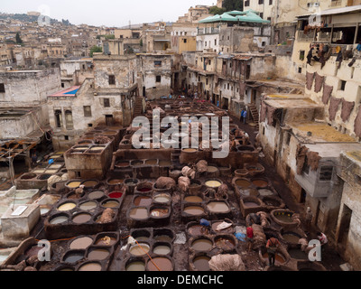 Chouwara Leder-Gerberei in Fez, Marokko Stockfoto