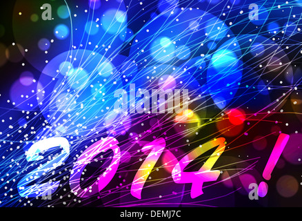 Frohes neues Jahr 2014 Karte oder Hintergrund mit Lichteffekten in blau, Pink und gelb Stockfoto