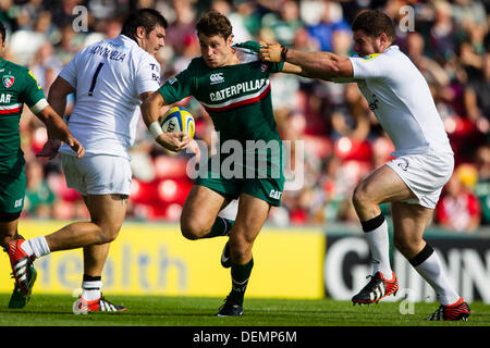 Leicester, UK. 21. September 2013. Aktion während der Aviva Premiership Runde 3-Match zwischen Leicester Tigers und Newcastle Falcons spielte an der Welford Road, Leicester Credit: Graham Wilson/Alamy Live News Stockfoto