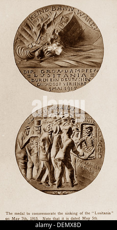 RMS Lusitania-Medaille im Jahre 1915 ausgestellt Stockfoto