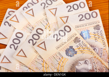 Viele zweihundert Polnischer Złoty-Banknoten Stockfoto