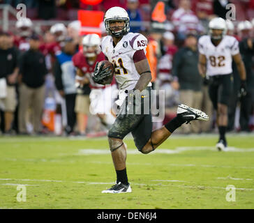 Palo Alto, CA, USA. 21. September 2013. 21. September 2013: Arizona State Sun Devils Wide Receiver Jaelen Strong (21) in Aktion während der NCAA Football-Spiel zwischen der Stanford Cardinal und die Arizona State Sun Devils im Stanford Stadium in Palo Alto, CA. Stanford besiegte Arizona 42-28. Bildnachweis: Cal Sport Media/Alamy Live-Nachrichten Stockfoto