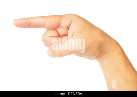 Handsymbol deutete isoliert auf weißem Hintergrund Stockfoto