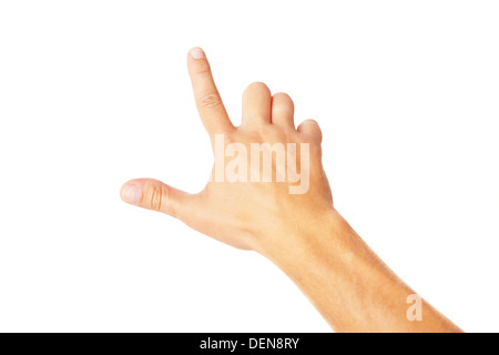 Handsymbol deutete isoliert auf weißem Hintergrund Stockfoto