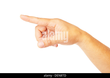 Handsymbol deutete isoliert auf weißem Hintergrund Stockfoto