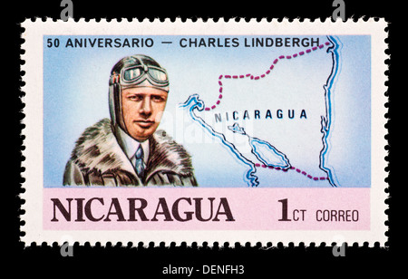 Briefmarke aus Nicaragua, die Darstellung von Charles Lindbergh, Stockfoto