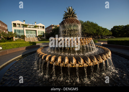 Waterfront Park und Ananas-Brunnen in der Altstadt von Charleston, SC. Stockfoto