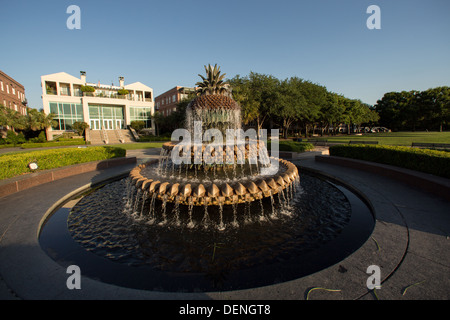 Waterfront Park und Ananas-Brunnen in der Altstadt von Charleston, SC. Stockfoto