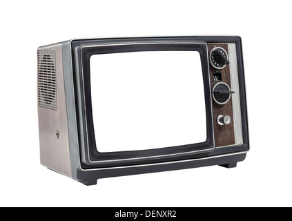 Kleine alte Fernseher mit isolierten schneiden Sie Bildschirm und Clipping-Pfad. Stockfoto