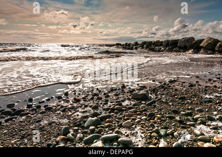 Strand bei Sonnenuntergang auf Fylde Küste, Cleveleys, Lancashire, England, uk Stockfoto